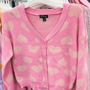 Art Class Girls XXL (18) Pink And Light Pink Heart Cardagin With Pink Buttons(D)